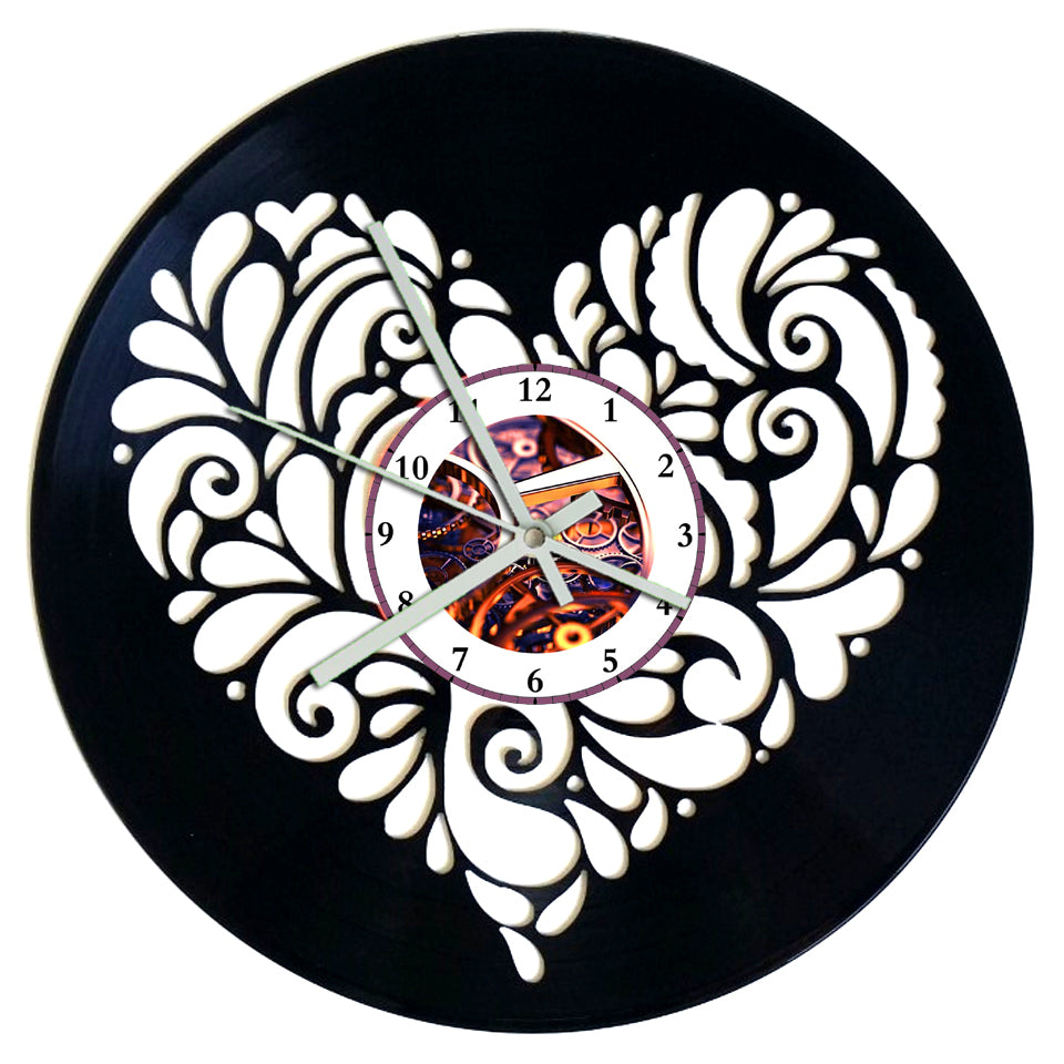 Vinyl Record Clock Heart BROKEN RECORD