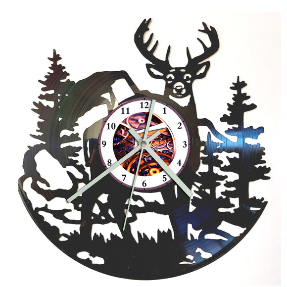 Vinyl Record Clock - Deer in Landscape