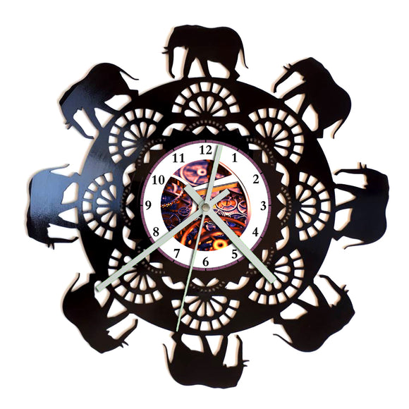 Vinyl Record Clock - Mandala Elephant