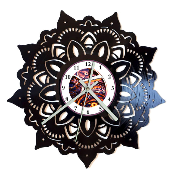 Vinyl Record Clock - Mandala Star Flower