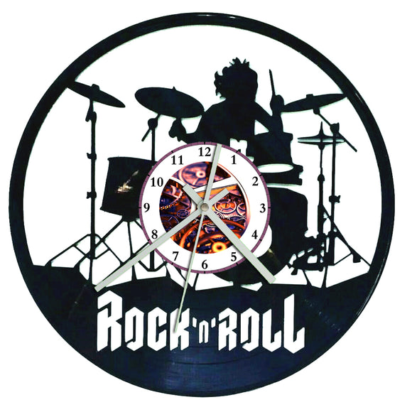 Vinyl Record Clock - Rock n Roll Drums